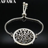 Tree of Life Crystal Stainless Steel Women Silver Bracelet