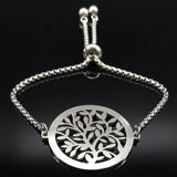 Tree of Life Crystal Stainless Steel Women Silver Bracelet