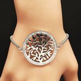 Tree of Life Crystal Stainless Steel Women Silver Bracelet