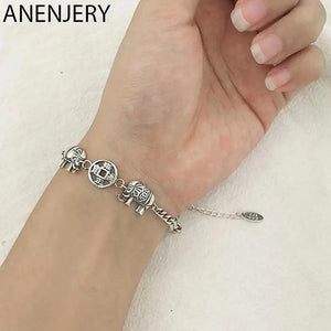 Vintage Elephant Ancient Coins Silver Bracelet For Women Men