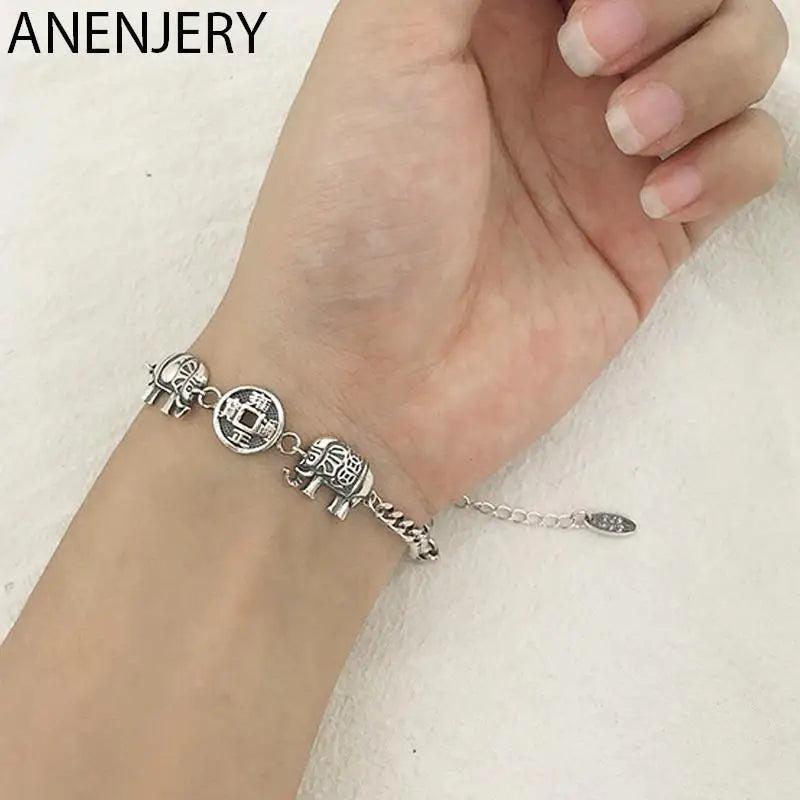 Vintage Elephant Ancient Coins Silver Bracelet For Women Men