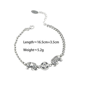 Vintage Elephant Ancient Coins Silver Bracelet For Women Men