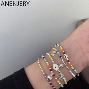 Silver Beads Bracelet Female Sweet Cloud Heart Pendant