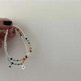 Silver Beads Bracelet Female Sweet Cloud Heart Pendant