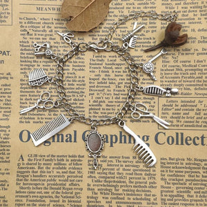Vintage Barbershop Hair Dryer Scissors Comb Chain Bracelet CW027-030