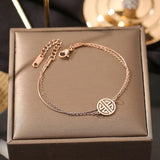 Gold&Rose Stainless Steel Luck Sign Charms Bracelet Bangle for Women