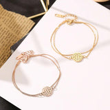 Gold&Rose Stainless Steel Luck Sign Charms Bracelet Bangle for Women