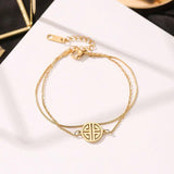 Gold&Rose Stainless Steel Luck Sign Charms Bracelet Bangle for Women