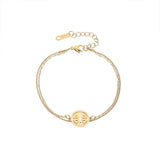 Gold&Rose Stainless Steel Luck Sign Charms Bracelet Bangle for Women
