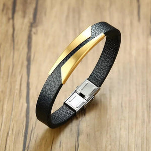 10mm Geometric Stainless Steel Leather Bracelet Men