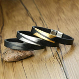 10mm Geometric Stainless Steel Leather Bracelet Men