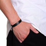 10mm Geometric Stainless Steel Leather Bracelet Men