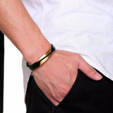 10mm Geometric Stainless Steel Leather Bracelet Men