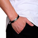 10mm Geometric Stainless Steel Leather Bracelet Men