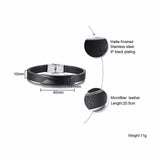 10mm Geometric Stainless Steel Leather Bracelet Men