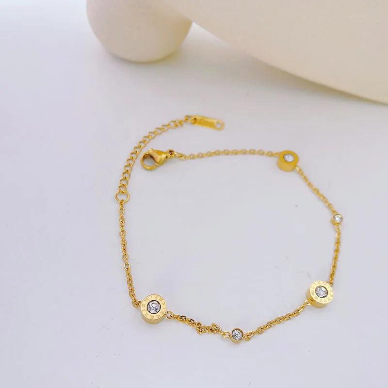 Classic High Titanium Steel Roman Zircon Bracelet for Women