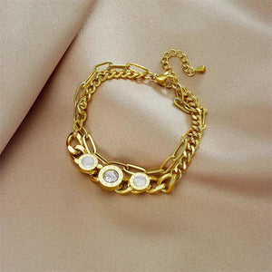 LAMENGLY 2-Layer Roman Numeral Dial Zircon Bracelet for Women