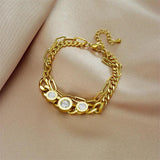 LAMENGLY 2-Layer Roman Numeral Dial Zircon Bracelet for Women