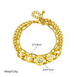 LAMENGLY 2-Layer Roman Numeral Dial Zircon Bracelet for Women