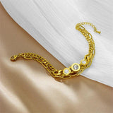 LAMENGLY 2-Layer Roman Numeral Dial Zircon Bracelet for Women