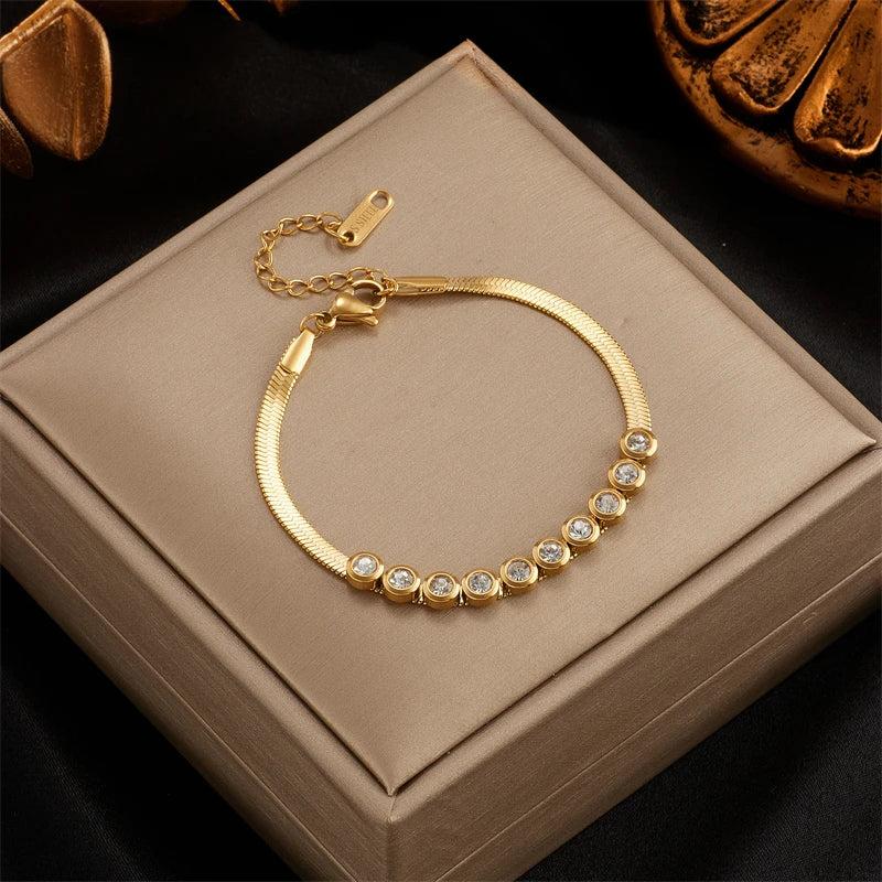 Vintage Green Crystal Bracelet for Women, Stainless Steel Chain Jewelry