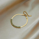 Vintage Green Crystal Bracelet for Women, Stainless Steel Chain Jewelry