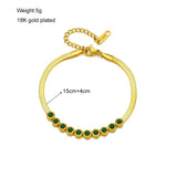 Vintage Green Crystal Bracelet for Women, Stainless Steel Chain Jewelry