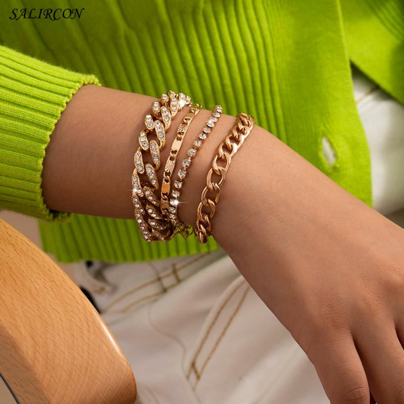 Crystal Tennis Chains Bracelet for Women Girls Kpop Charm Rhinestone Couple Brac