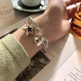 ANENJER Retro Distressed Heart Square Pendant Bracelet for Women