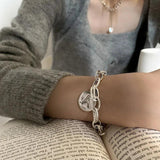 ANENJER Retro Distressed Heart Square Pendant Bracelet for Women