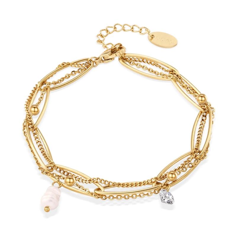WILD & Stainless Steel Layered Bracelets Zircon Pearl Charm Jewelry