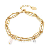 WILD & Stainless Steel Layered Bracelets Zircon Pearl Charm Jewelry