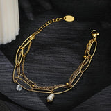 WILD & Stainless Steel Layered Bracelets Zircon Pearl Charm Jewelry