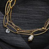 WILD & Stainless Steel Layered Bracelets Zircon Pearl Charm Jewelry