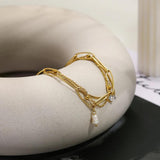 WILD & Stainless Steel Layered Bracelets Zircon Pearl Charm Jewelry