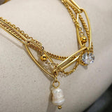 WILD & Stainless Steel Layered Bracelets Zircon Pearl Charm Jewelry