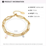 WILD & Stainless Steel Layered Bracelets Zircon Pearl Charm Jewelry
