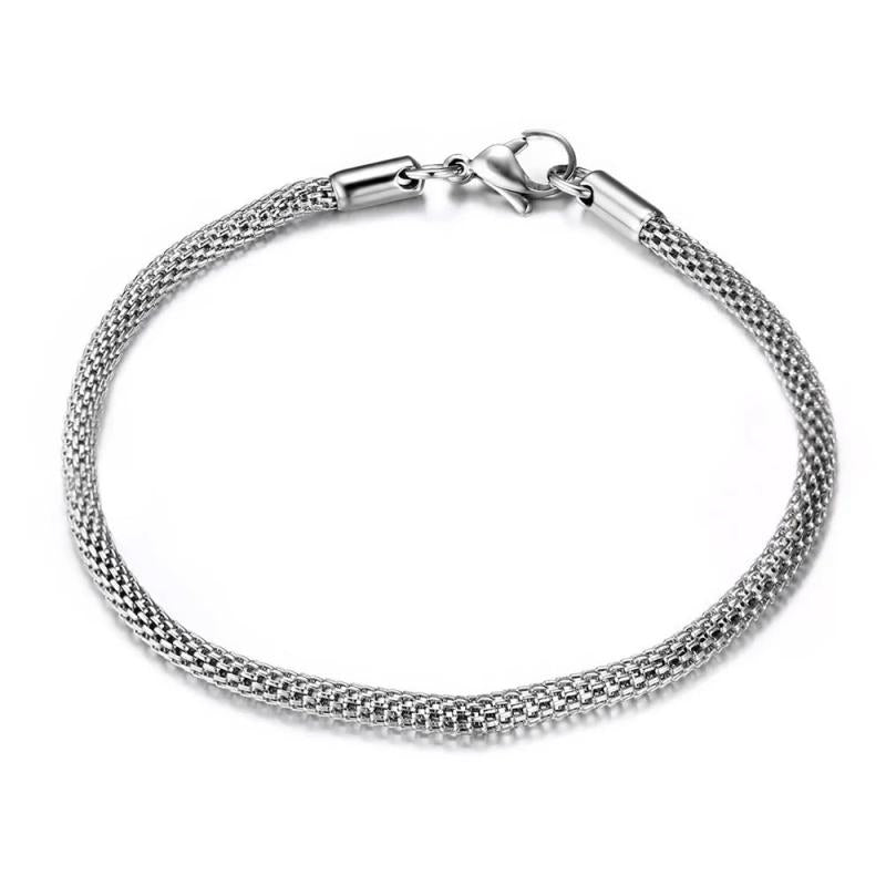 3mm Stainless Steel Round Mesh Link Chain Bracelet Plated Tone B17105