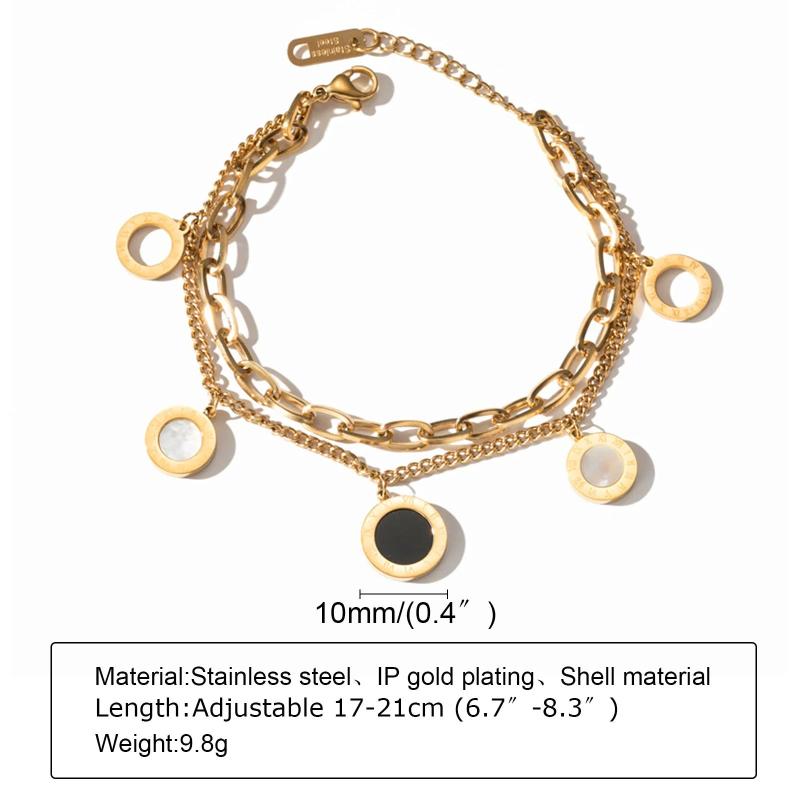 Layered Bracelets for Women, Heart Coin Charm Bracelet, Roman Numeral Shell
