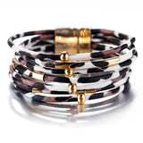 Leopard Leather Bracelets for Women Multilayer Wide Wrap Bracelet