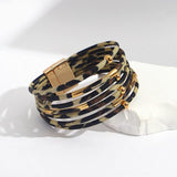 Leopard Leather Bracelets for Women Multilayer Wide Wrap Bracelet