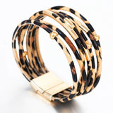 Leopard Leather Bracelets for Women Multilayer Wide Wrap Bracelet