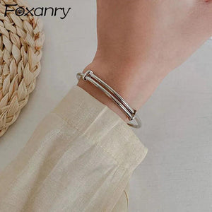 Foxanry Minimalist Silver Couples Bracelet for Women