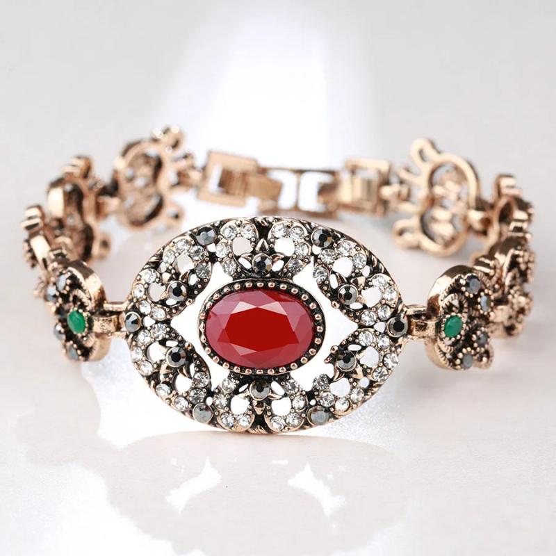 Kinel Vintage Cuff Bracelet Antique Gray Stone Flower Bangle