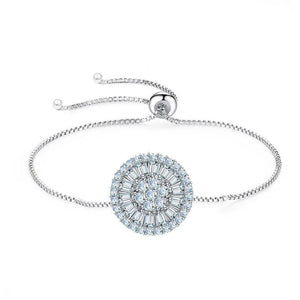 Adjustable Size Silver Round Royal Crystal CZ Charm Bracelet for Women