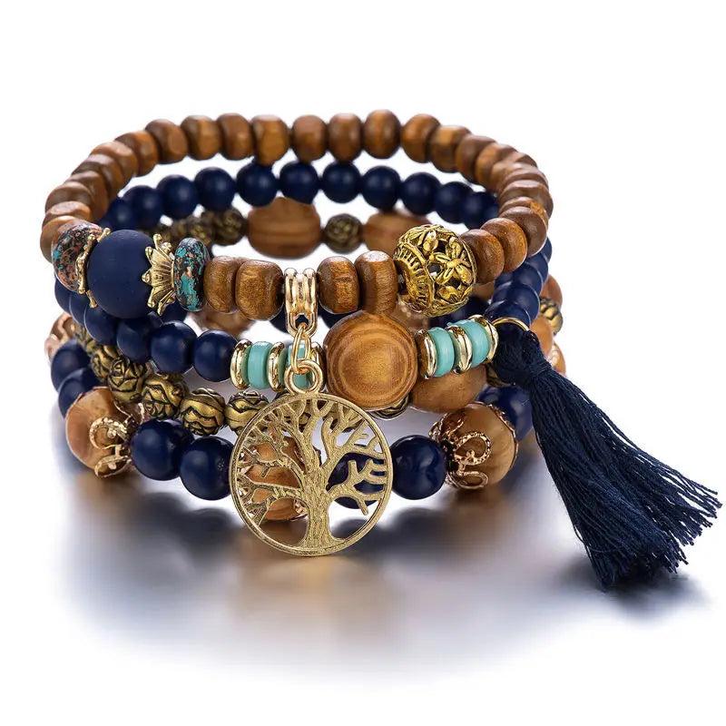 Bohemia Multi-layer Tree Of Life Wood Beads Bracelet Women