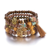 Bohemia Multi-layer Tree Of Life Wood Beads Bracelet Women