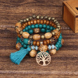 Bohemia Multi-layer Tree Of Life Wood Beads Bracelet Women