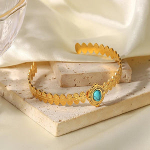 Stainless Steel Turquoise Crown Bracelet for Women
