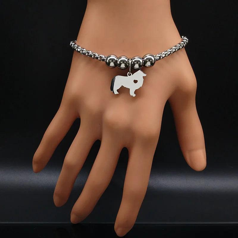 Border Collie Dog Stainless Steel Charm Bracelet for Women